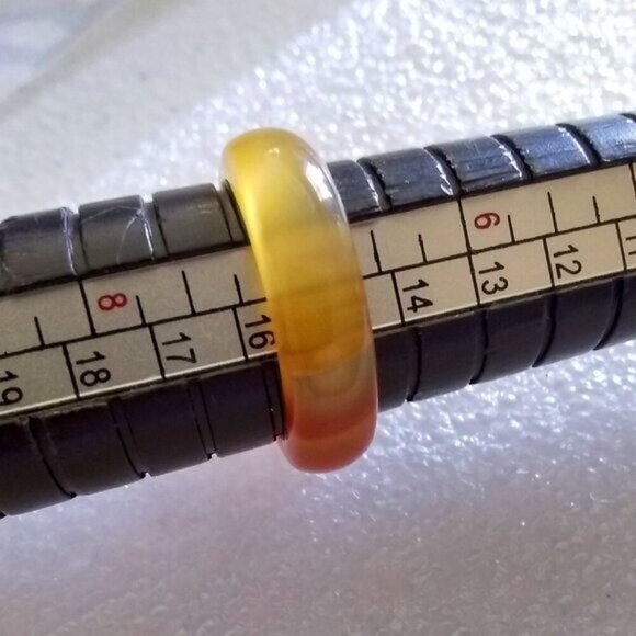 Tropical Juicy Citrus Colors ~ Banded Agate Stone Ring Size 7 ~ Friendship Ring - Picture 8 of 11